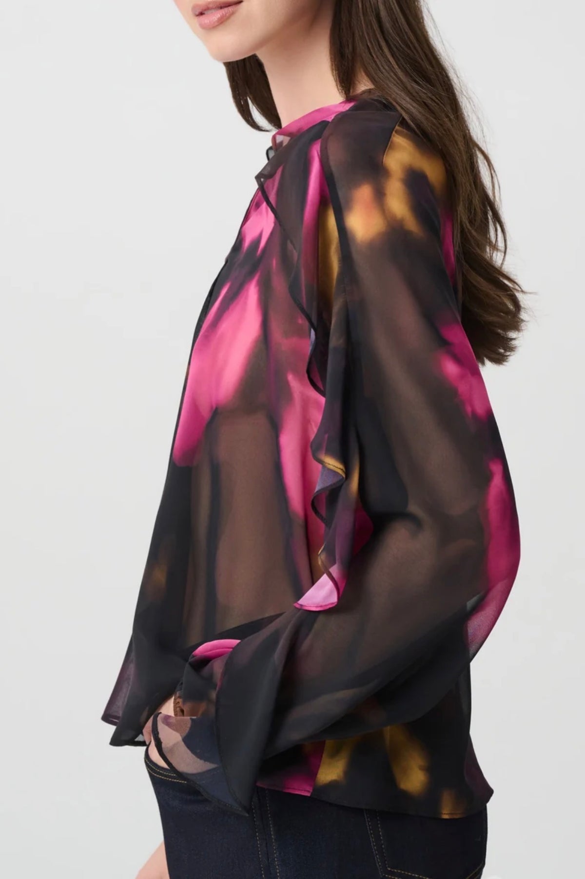Joseph Ribkoff Edit 57 Floral Chiffon V-Neck Ruffle Top