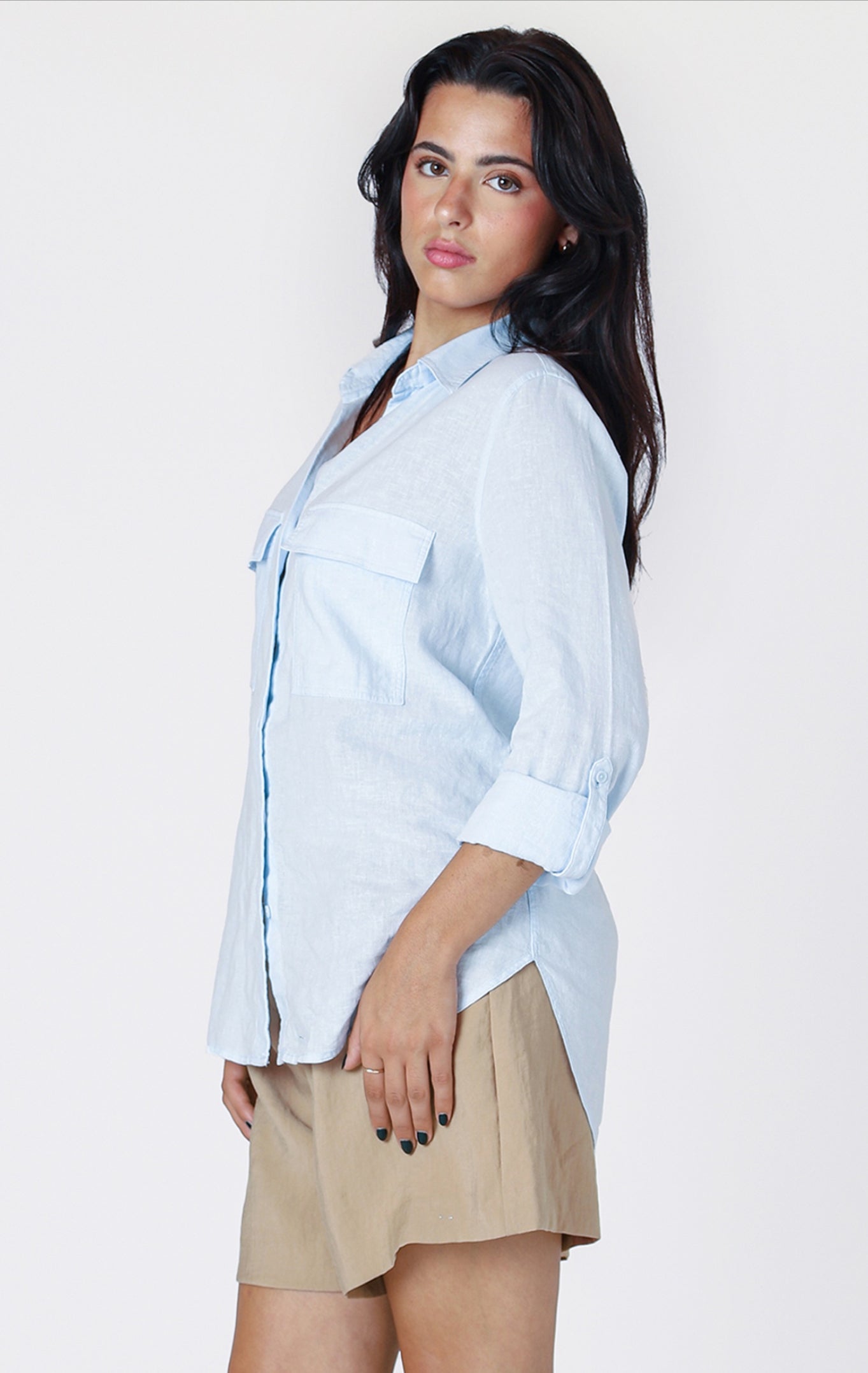 Room 34 Utility Linen Shirt Sky Blue