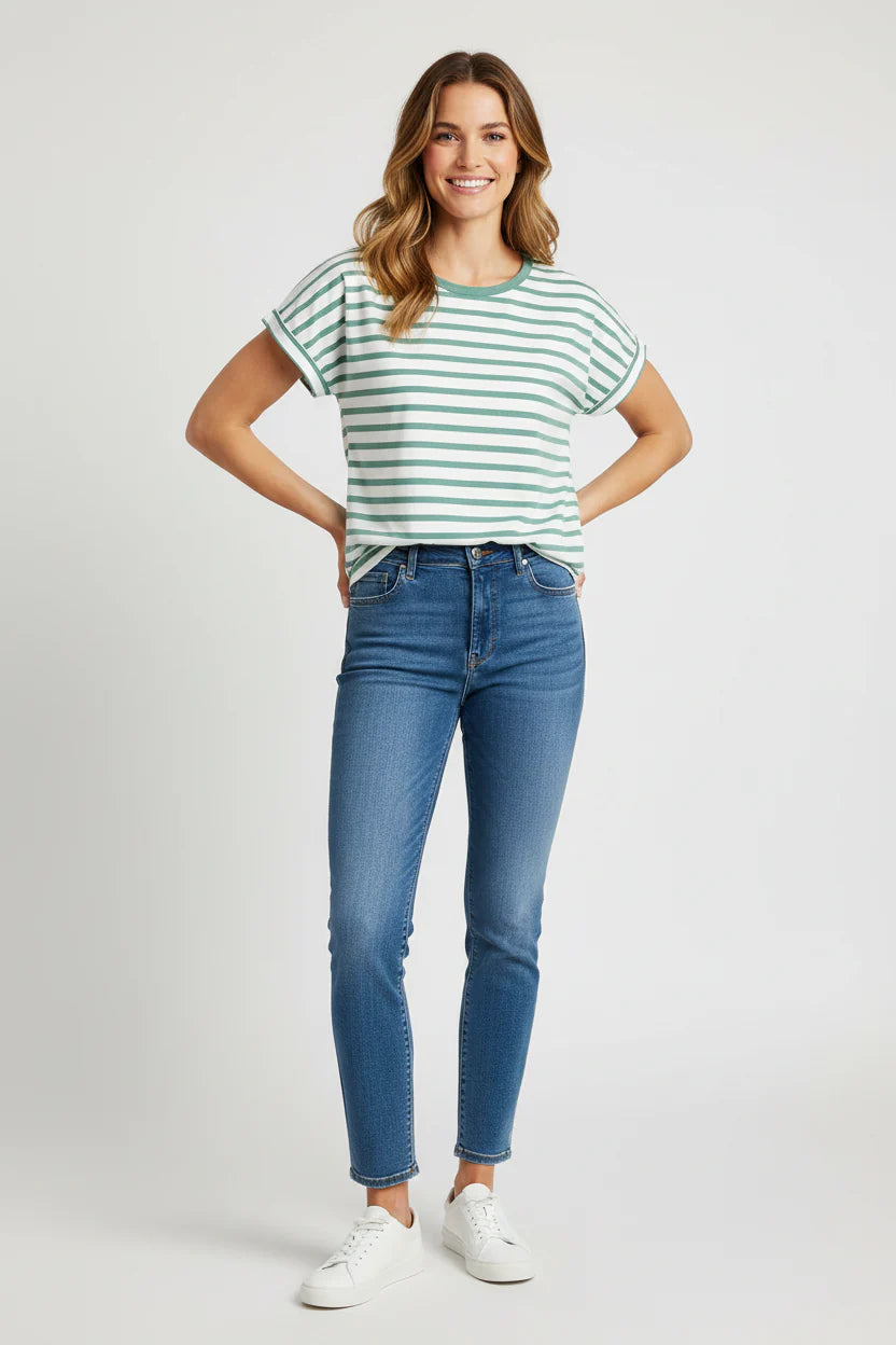 Soya Concept Rina Stripe Tee Green
