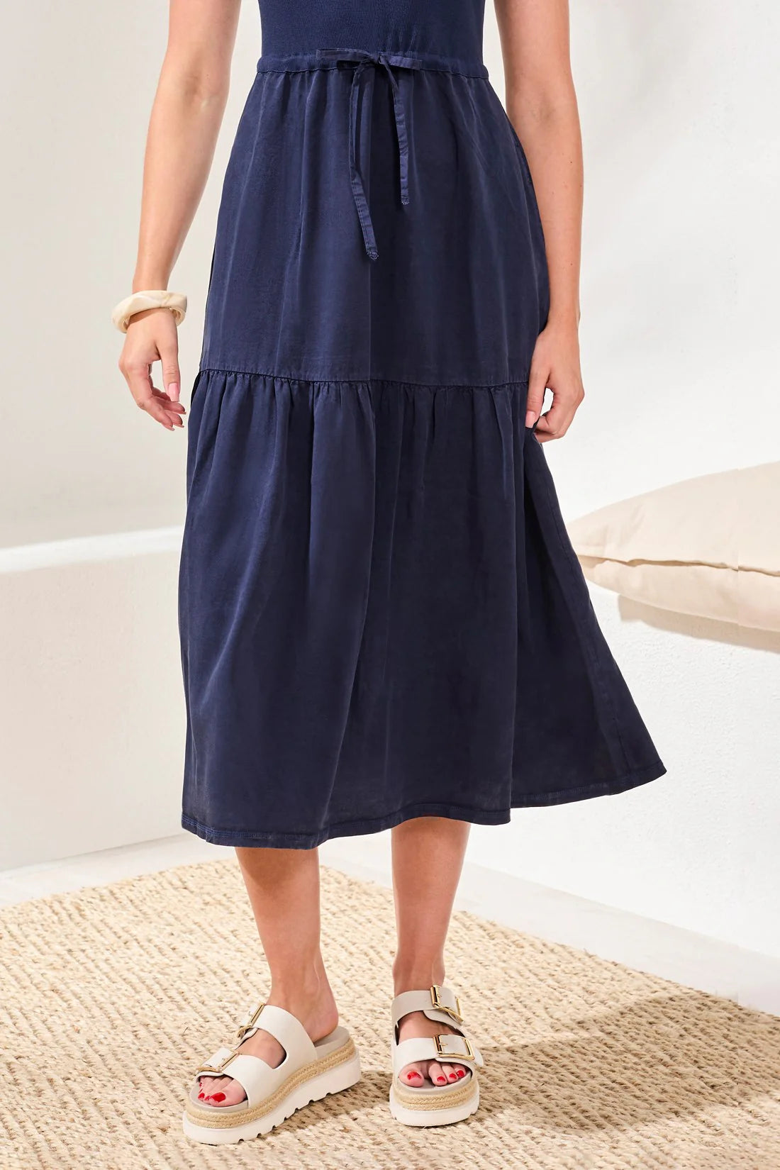 Tribal Tiered Tie Waist Maxi Dress Nautical