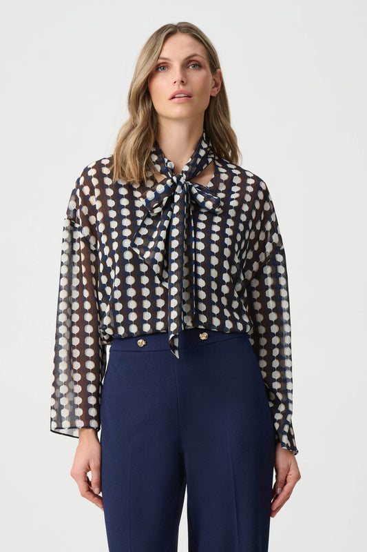 Jospeh Ribkoff Chiffon Geometric-Print Tie-Neck Blouse
263102
