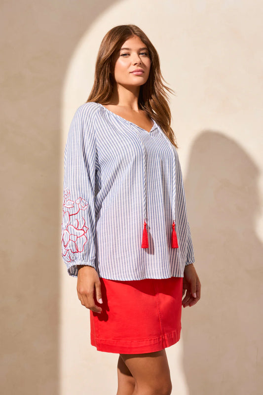 Tribal Embroudered Puff Sleeve Blouse