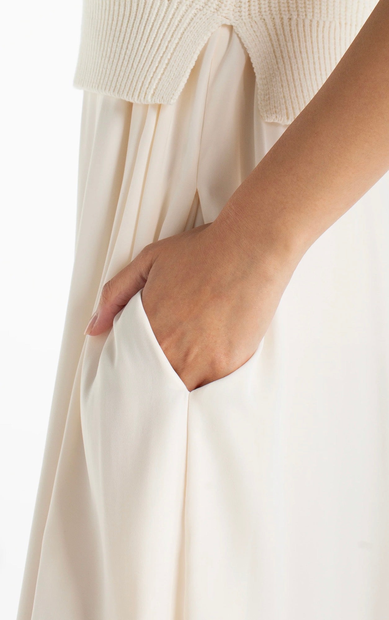 Liverpool Sleeveless Tie Back Sweater Woven Dress Cream