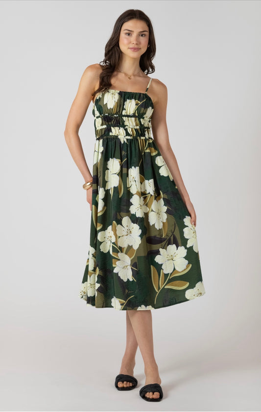 Dex Elastic Waist Midi Dress Palm Blossom