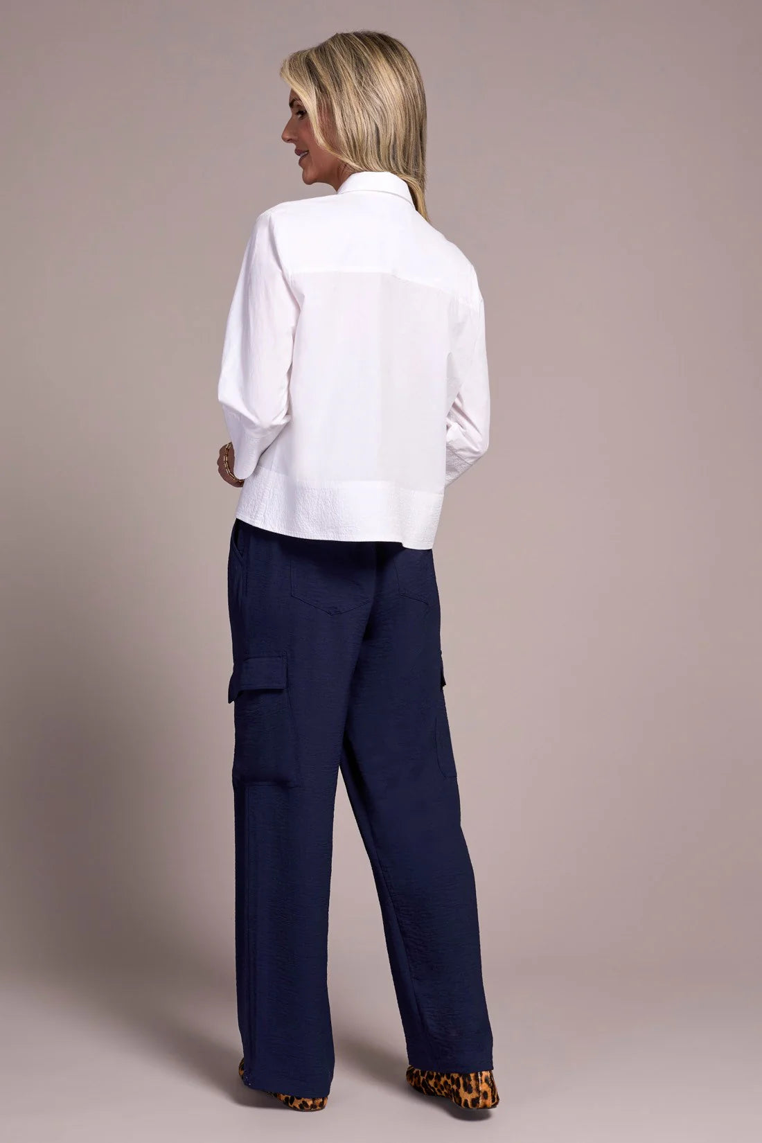 Tribal Poplin 3/4 Sleeve Button Front Shirt White