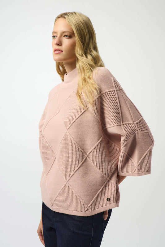Joseph Ribkoff Textured Sweater Knit Mock Neck Pullover Rosé 253943