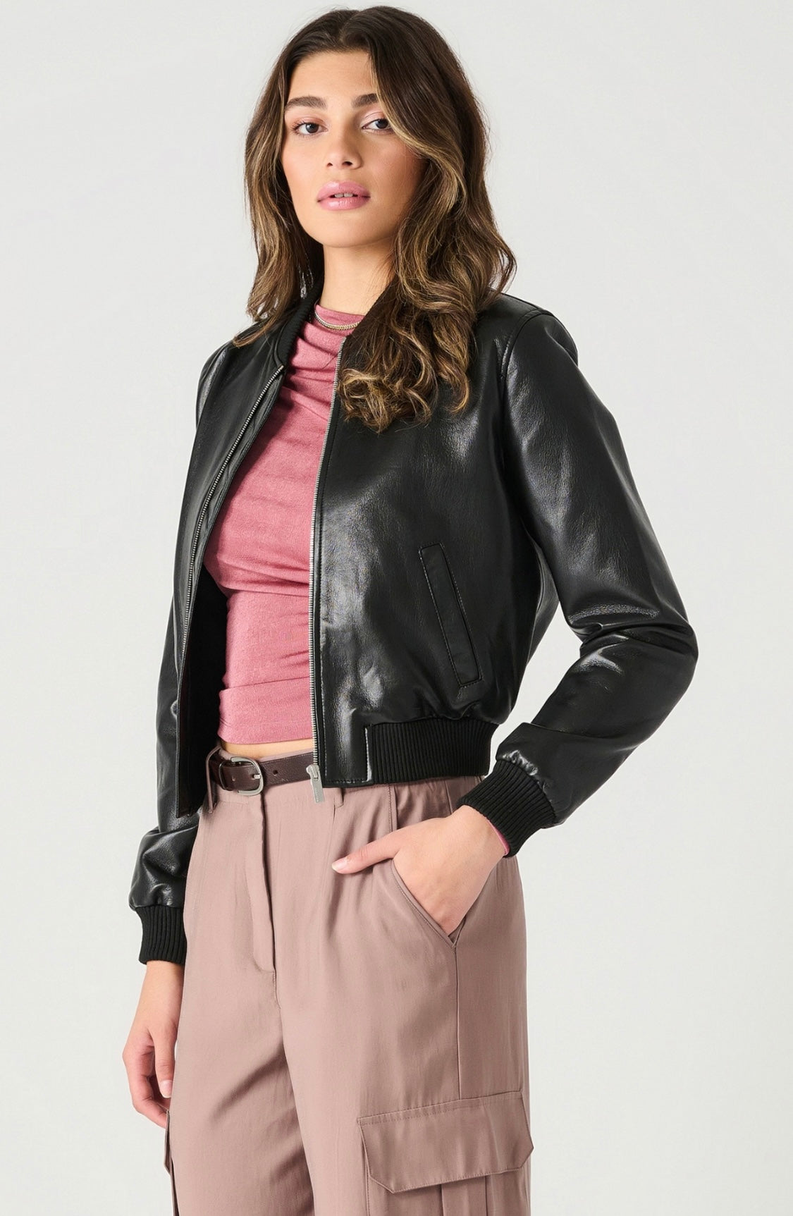 Faux Leather Bomber Jacket