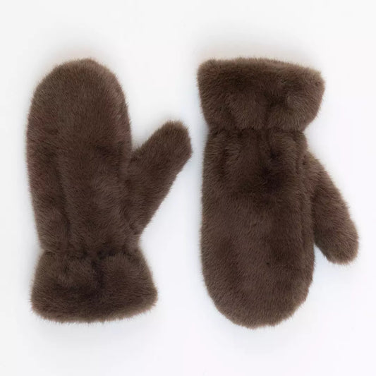 Lyla & Luxe Faux Fur Mittens Brown