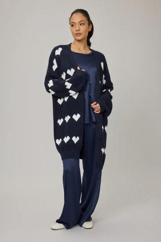 Pistache Heart Knit Coat Cardigan Navy