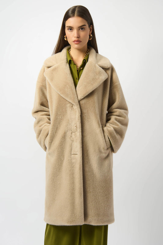 Joseph Ribkoff Faux Fur Straight Coat Almond 243902F25