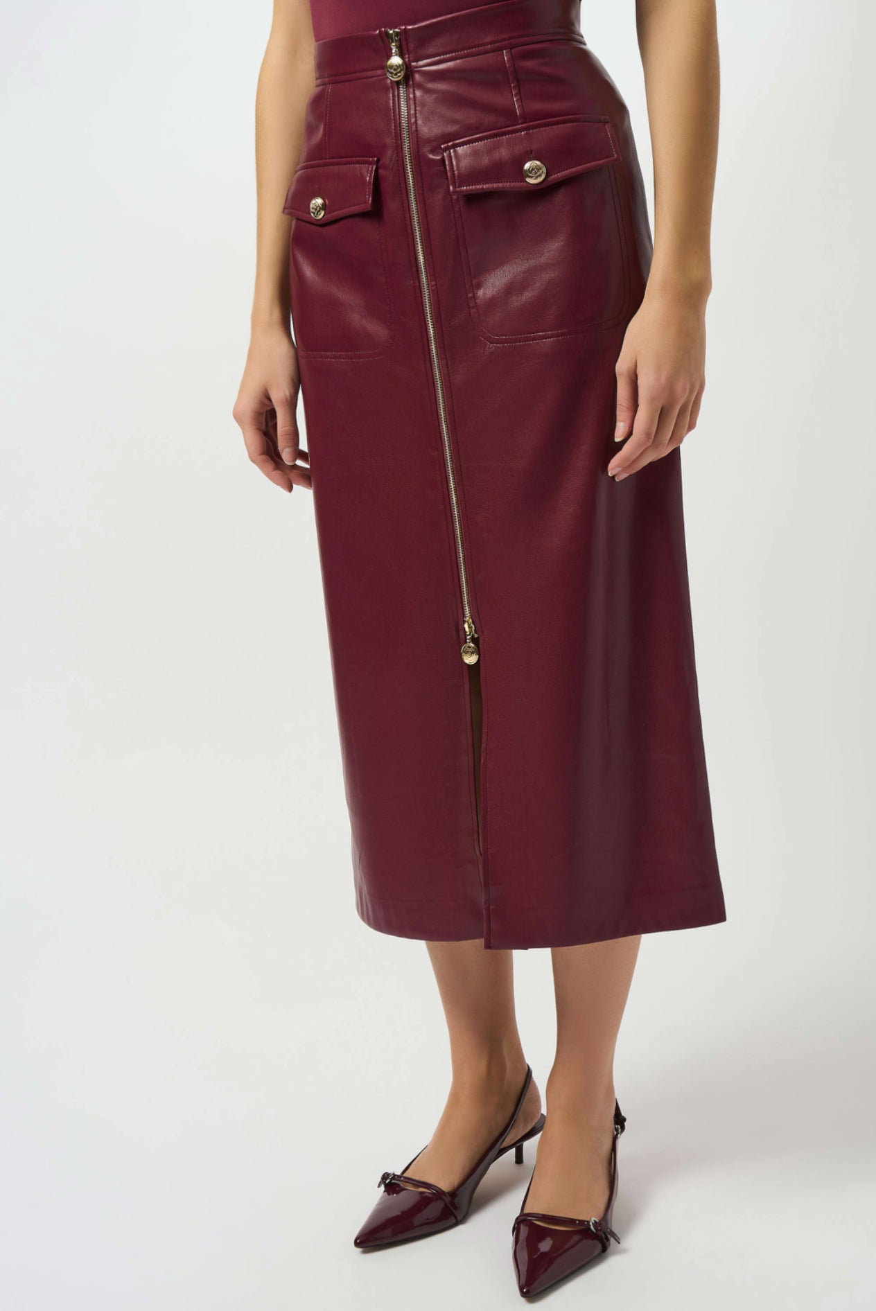 Joseph Ribkoff Leatherette Long Pencil Skirt Merlot 253991