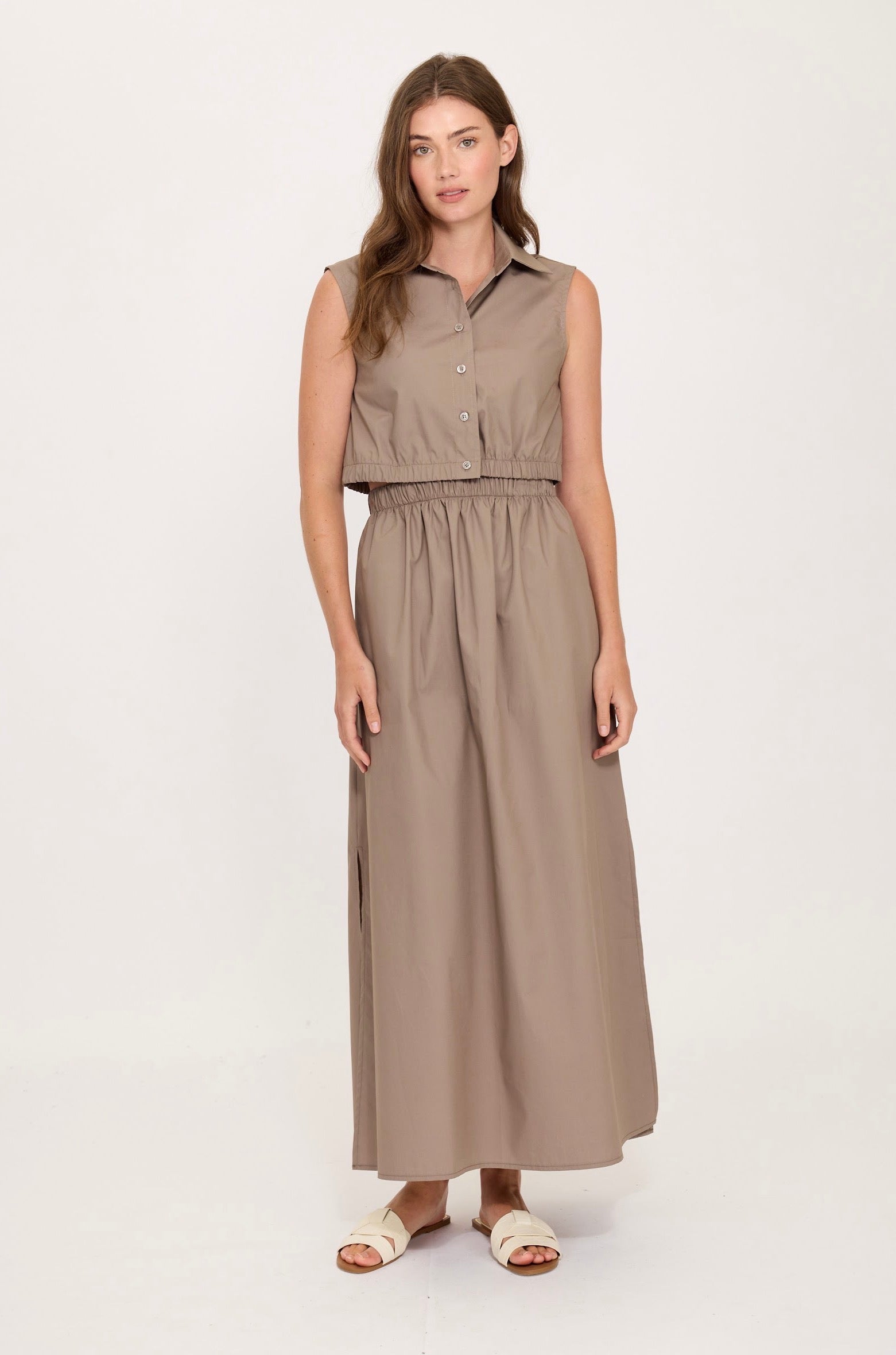 Pistache Poplin Cotton Vest Top Taupe – Yvonne Lauren