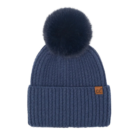 C.C Cable Cuff Pom Beanie Navy