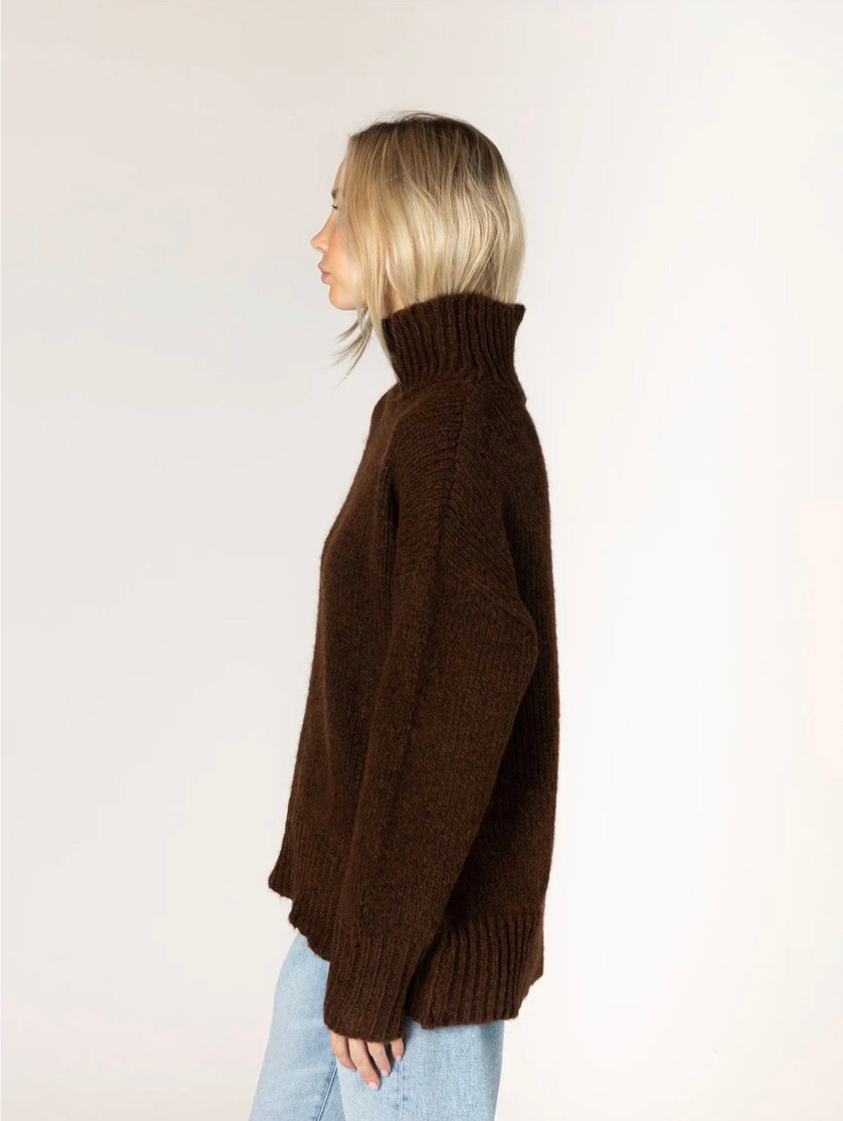 Lyla & Luxe Aggie Mock Neck Sweater Cocoa