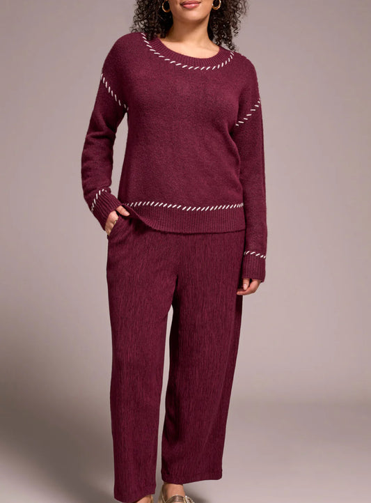 Tribal Stitch Detail Sweater Wine