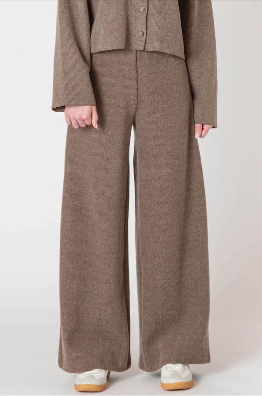 Room 34 Ribbed Wide Leg Pants Mocha