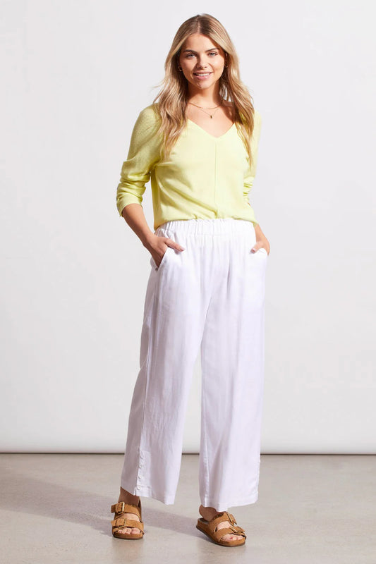 Tribal Pull On Pants With Ankle Buttons White
