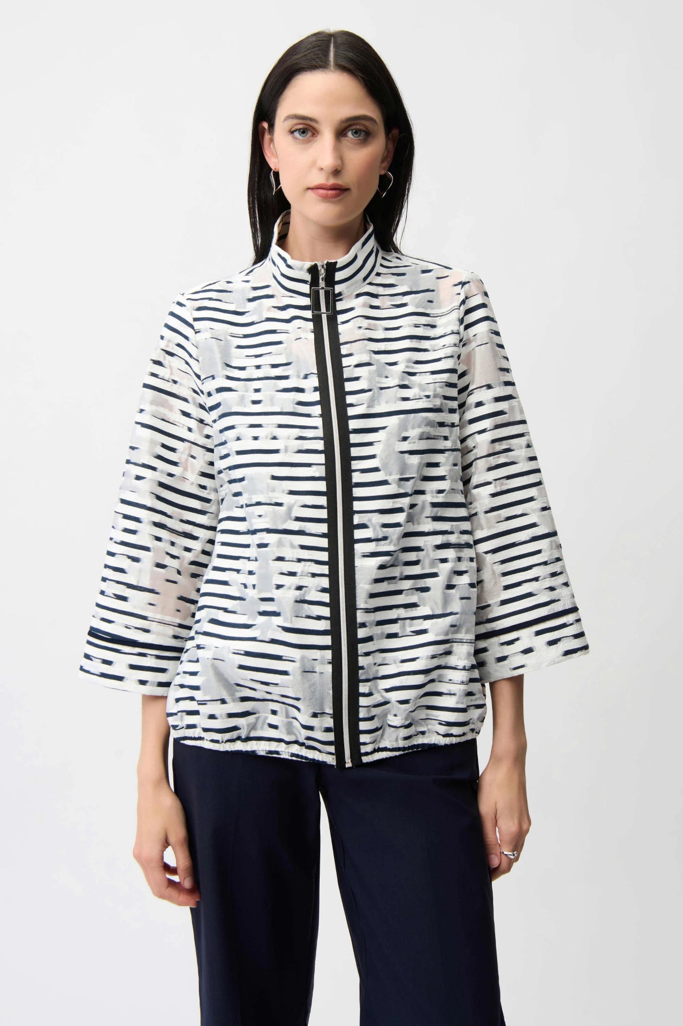 Joseph Ribkoff Jacquard Organza Stripe Bomber Jacket 261094