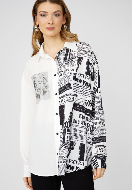 Frank Lyman Buttoned Graphic Print Shirt Style 251529