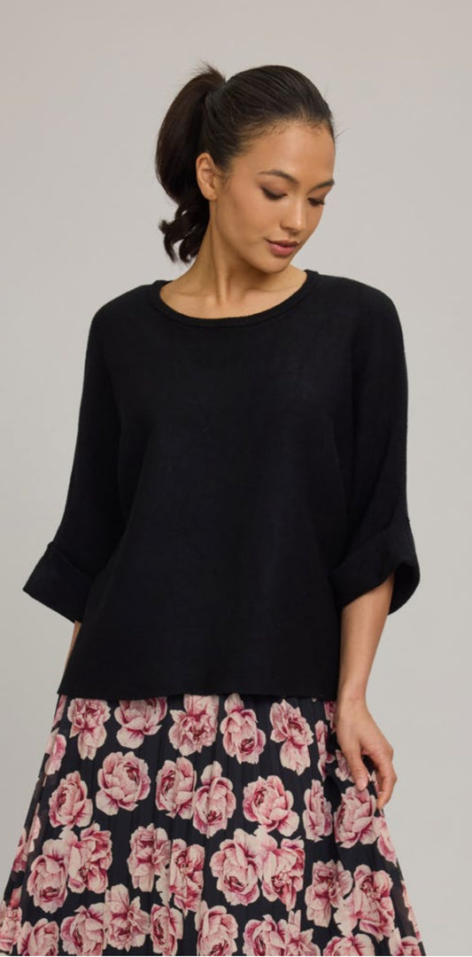 Pistache Knit Sweater With Folded Sleeve Black