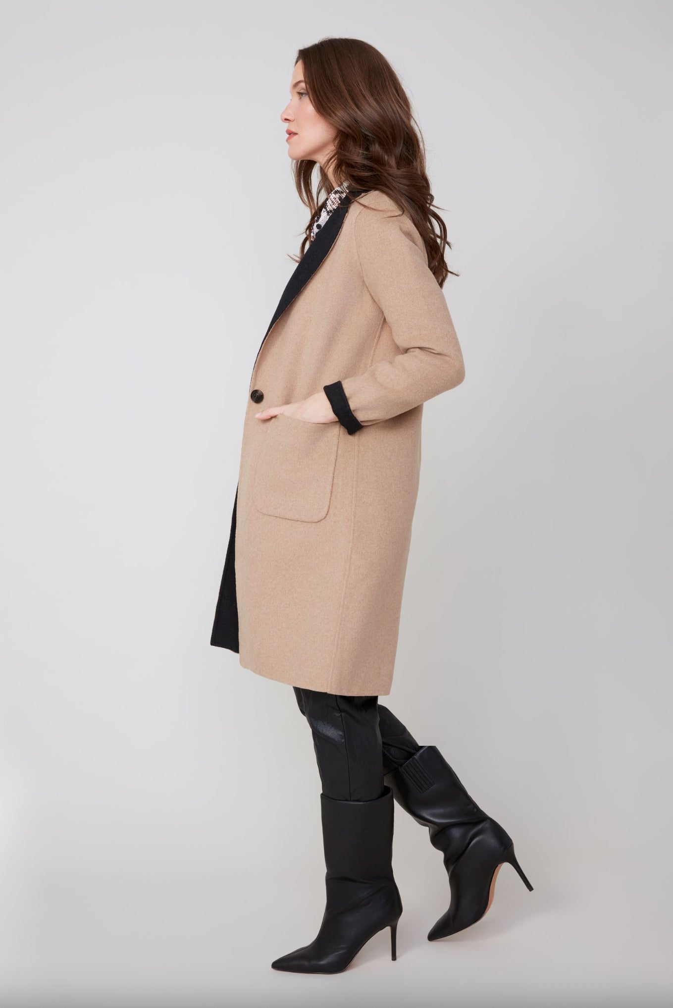 Renuar Reversible Long Wool Coat Black/Tan