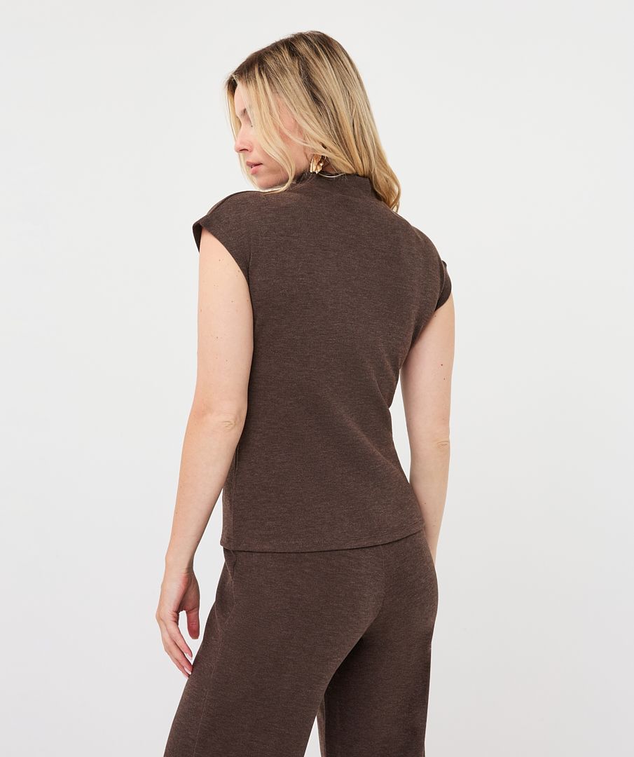 Esqualo Mock Neck Cap Sleeve Top Cacao