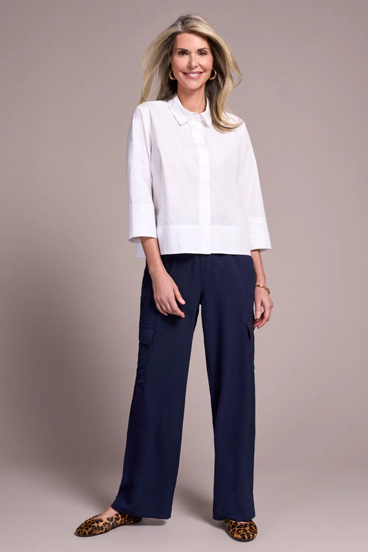 Tribal Poplin 3/4 Sleeve Button Front Shirt White