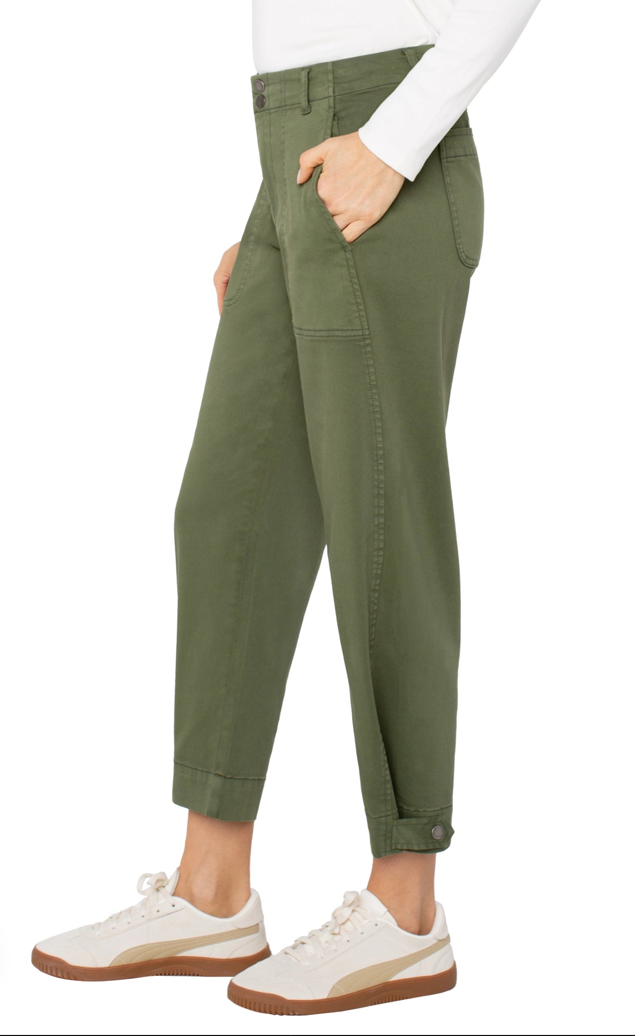 Liverpool Utility Crop Tab Hem Pants Forest