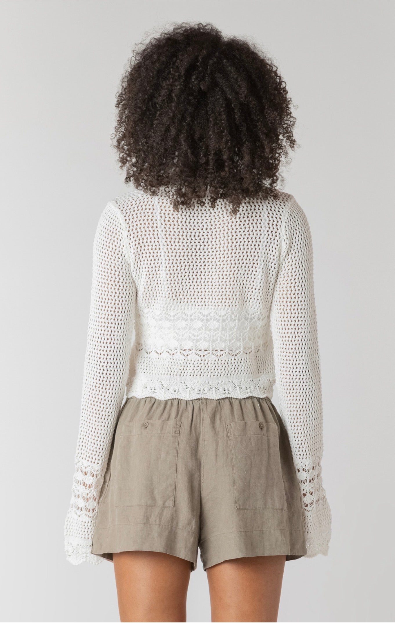 Room 34 Tie Front Crochet Cardigan Cream