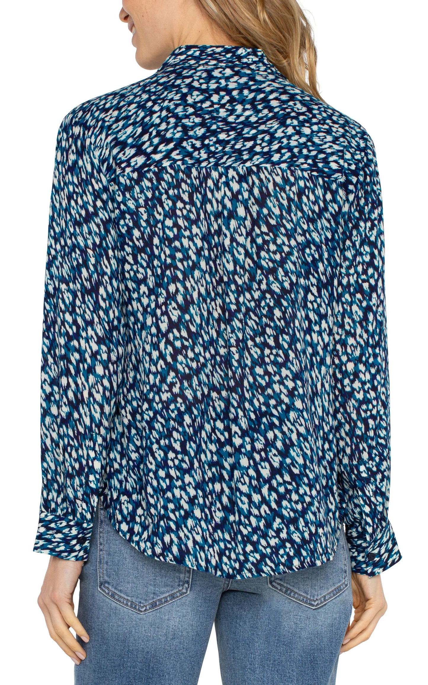 Liverpool Button Up Blouse Blue Animal Print