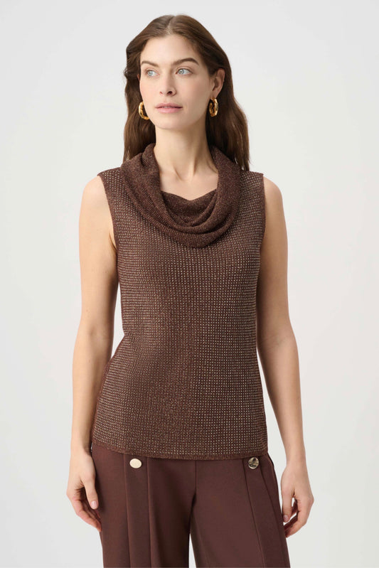 Joseph Ribkoff Rhinestone Cowl Neck Top Mahogany 264929
