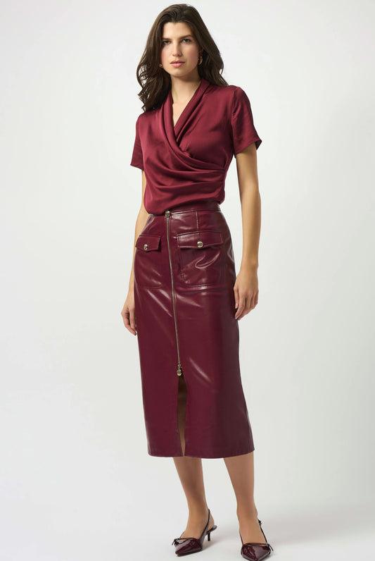 Joseph Ribkoff Leatherette Long Pencil Skirt Merlot 253991
