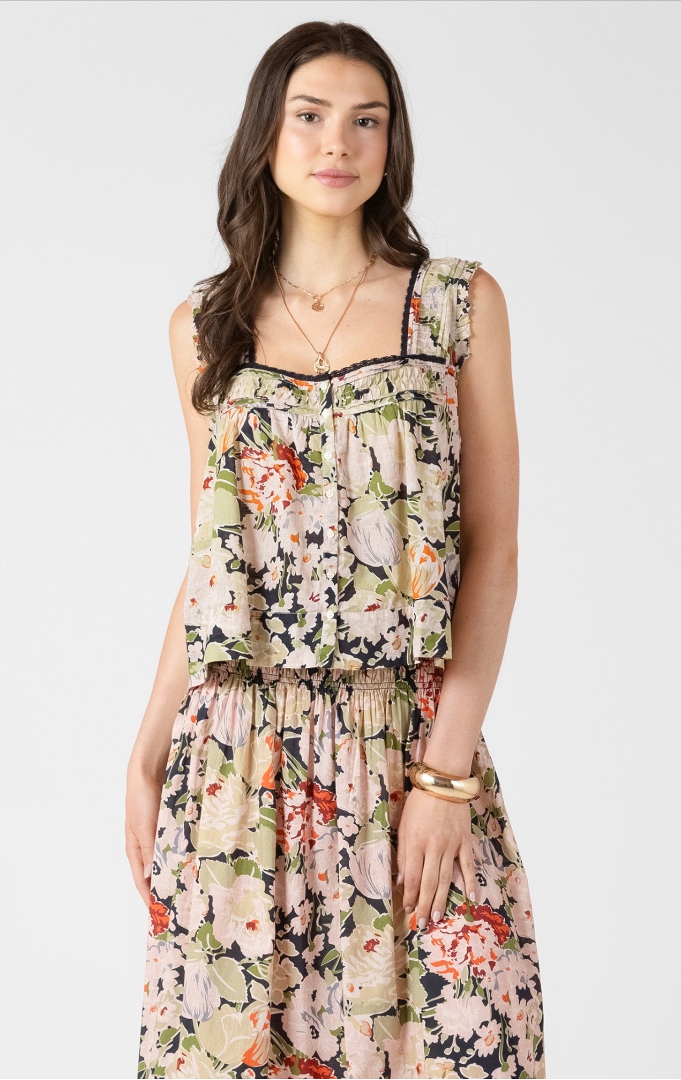 Dex Vintage Rose Button Front Tank