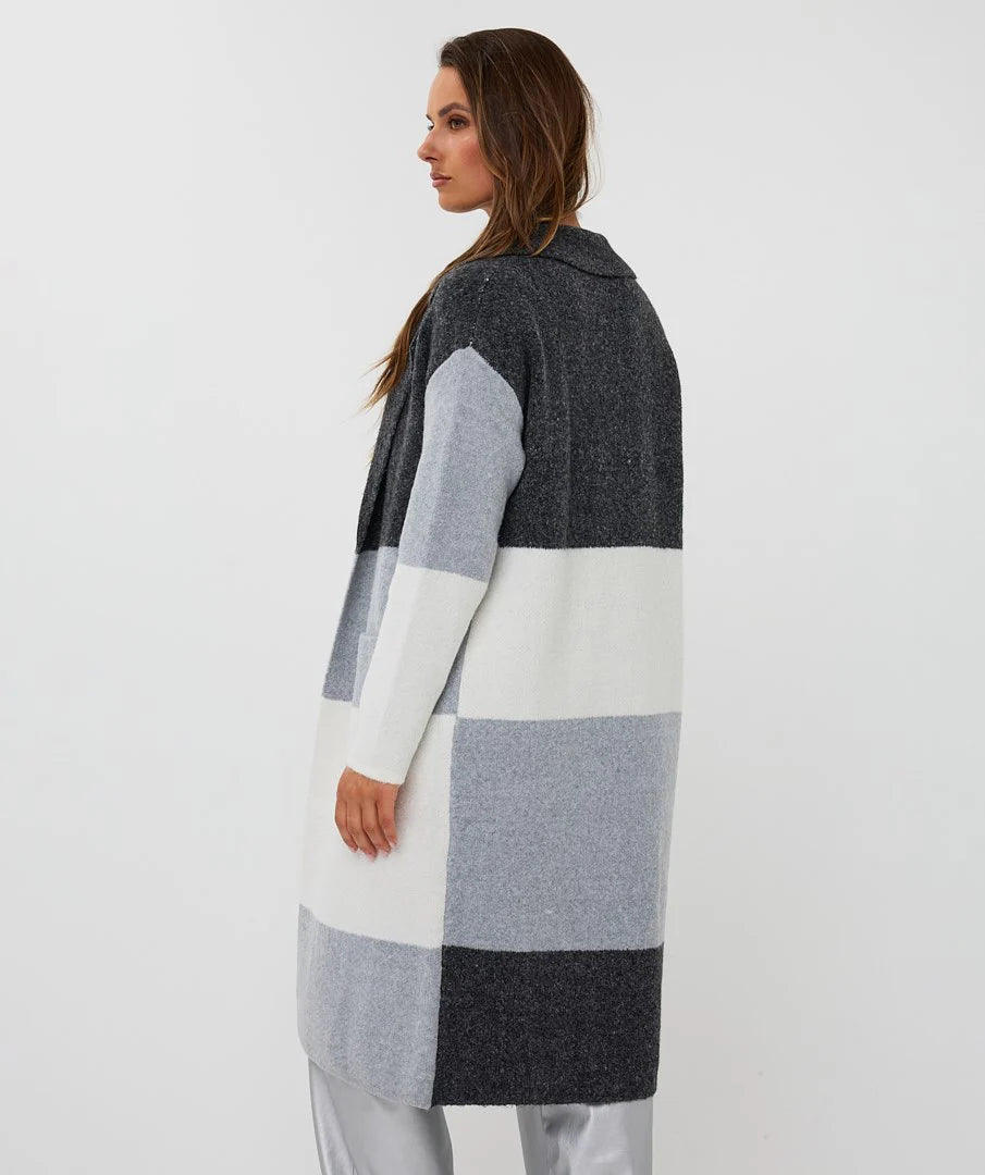 Esqualo Colour Block Long Cardigan Grey