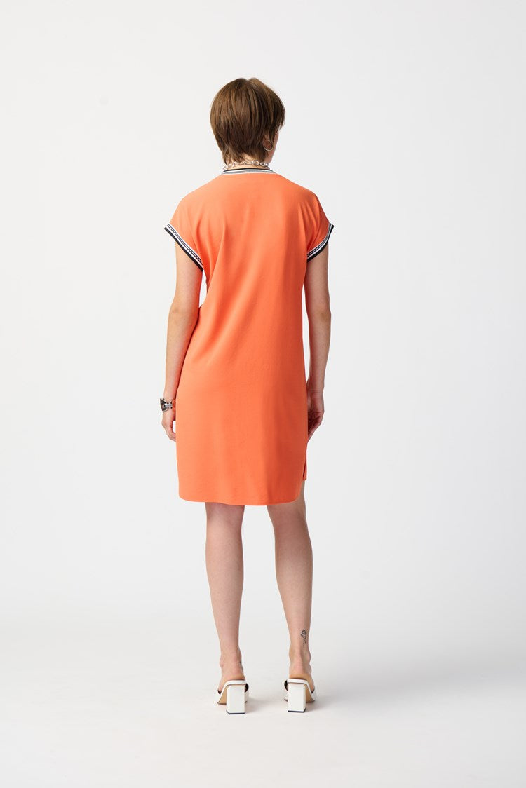 Joseph Ribkoff Woven Straight Dress With Rib Trimming Mandarin 241235