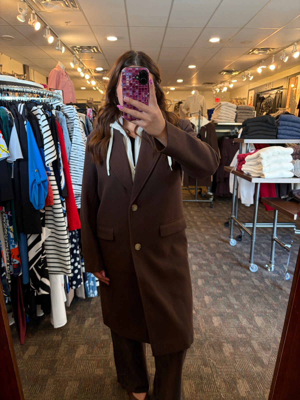 Tribal Soft Knit Removable Hood Coat Chocolate