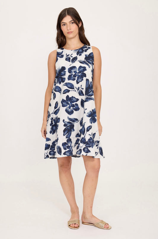 Pistache Poplin Cotton Sleeveless Floral Dress