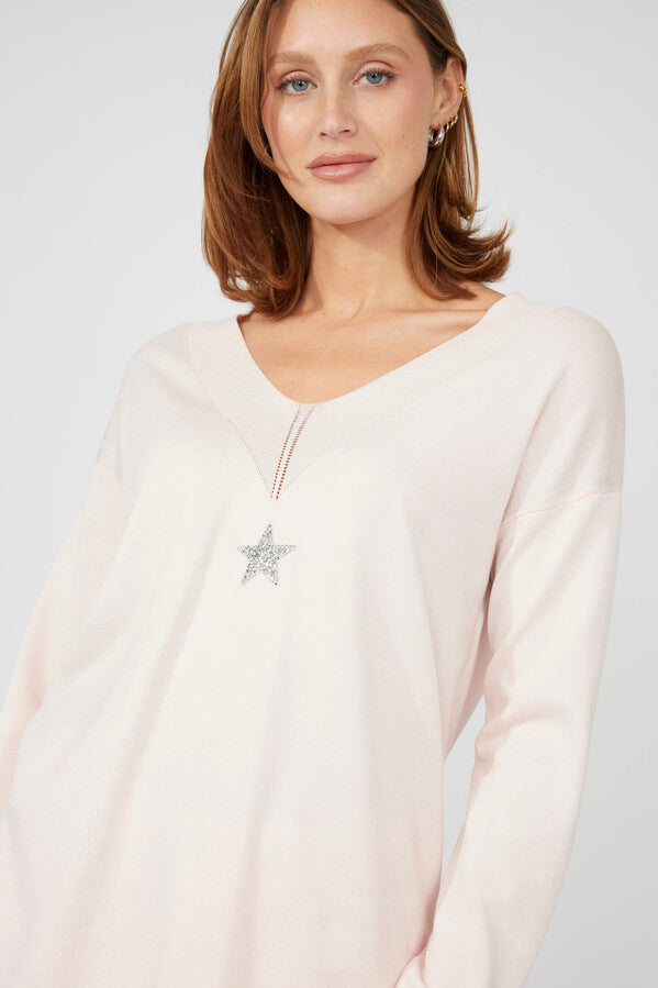 Frank Lyman Embellished V-neck Pullover Sweater 251503