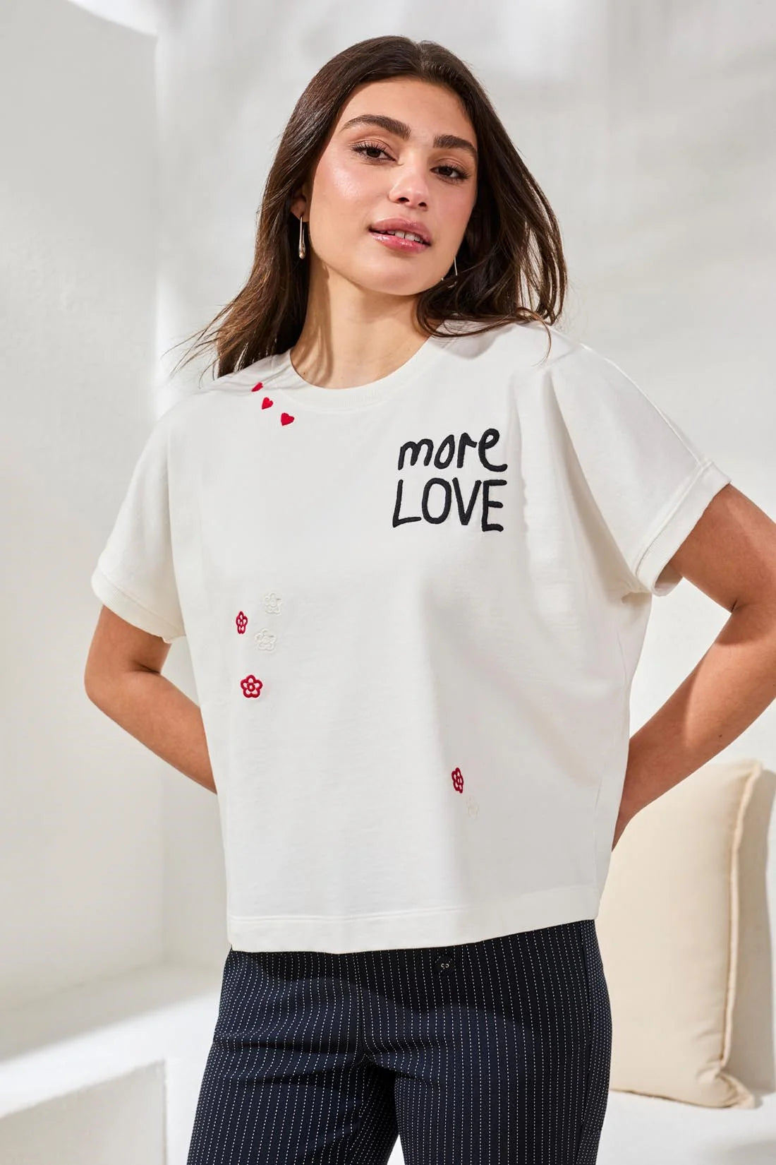 Tribal Embroidered More Love Cap Sleeve Top