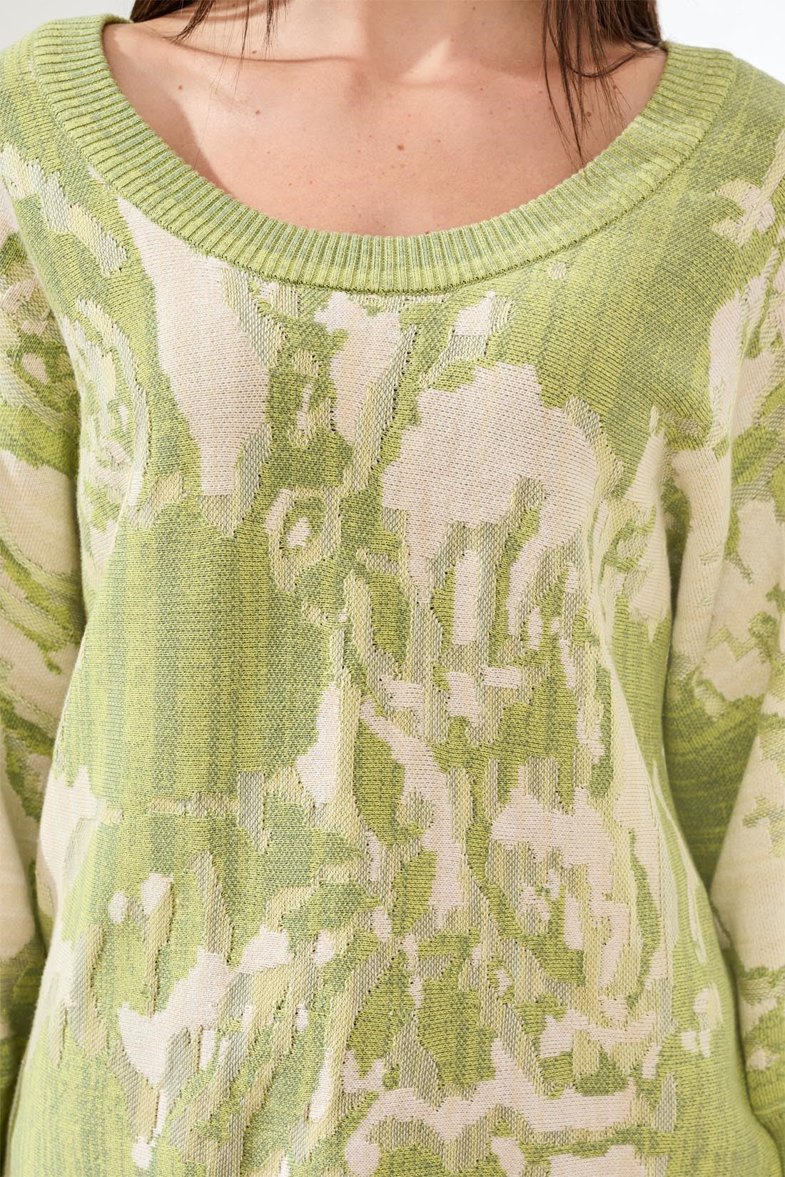 Tribal Boatneck Textured 3/4 Sleeve Sweater