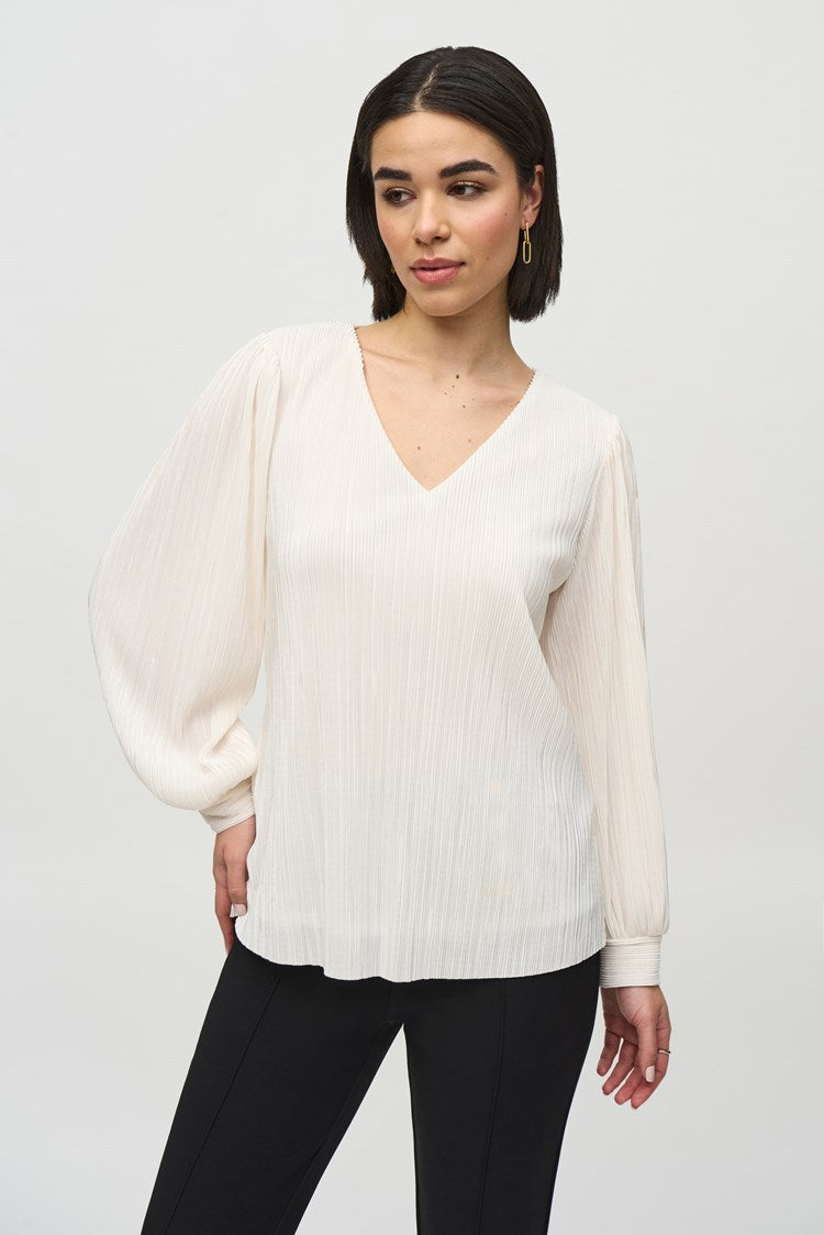 Joseph Ribkoff Pleated Knit Boxy V-Neck Top 244163