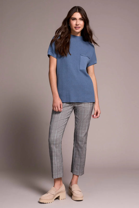 Tribal Mock Neck Cap Sleeve Top Slateblue