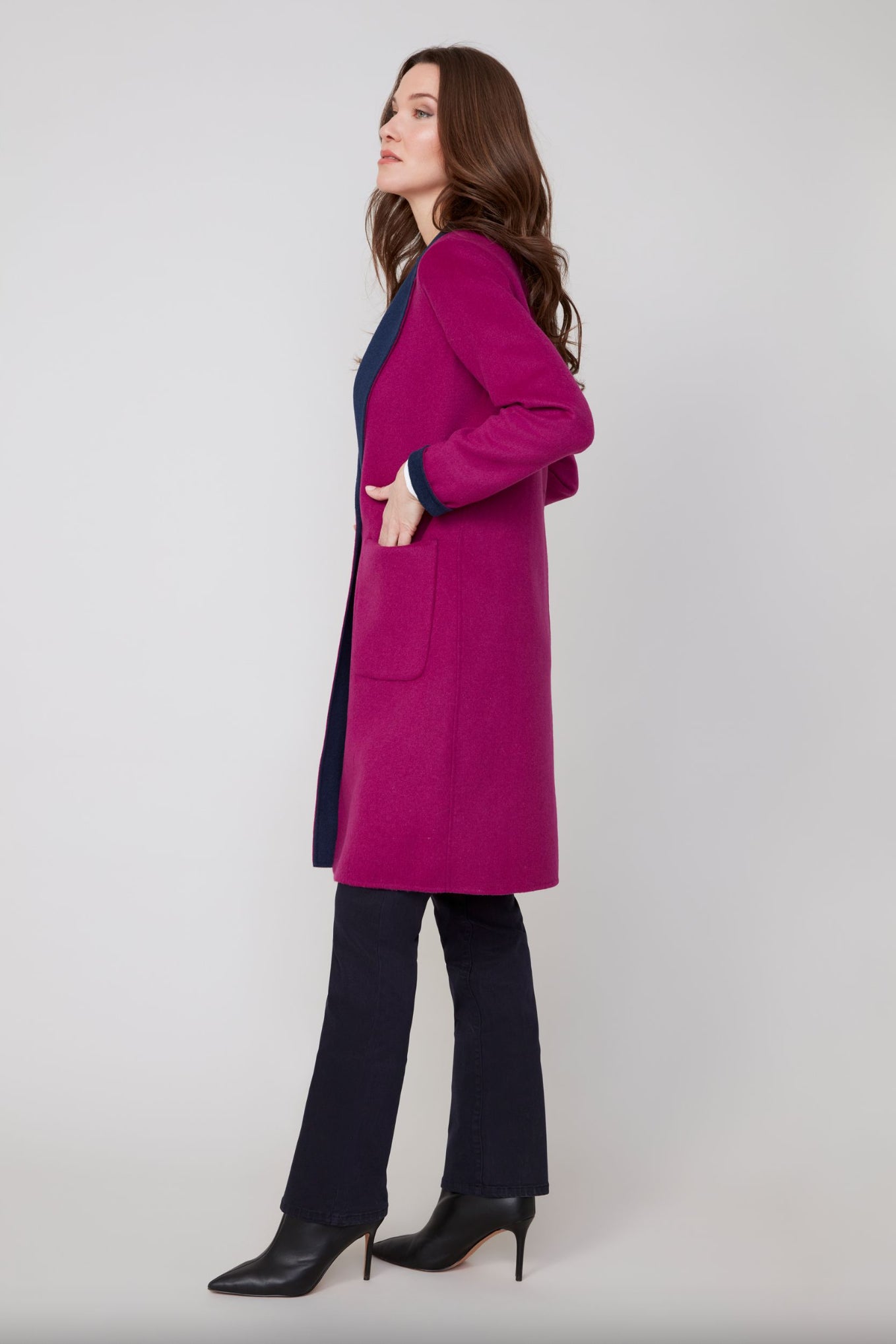Renuar Reversible Long Wool Coat Mulberry/Navy