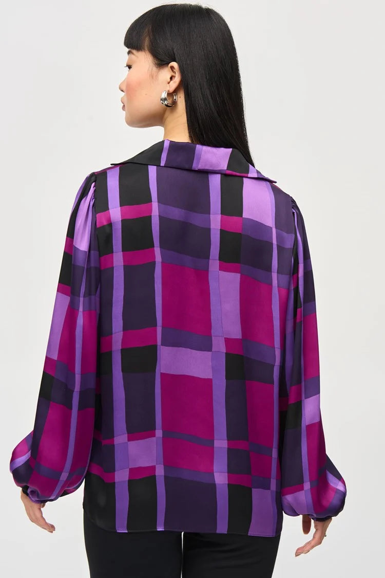 Joseph Ribkoff Satin Abstract Plaid Print Top 243058