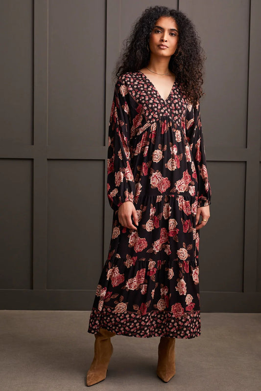 Tribal V-Neck Dolman Sleeve Long Dress