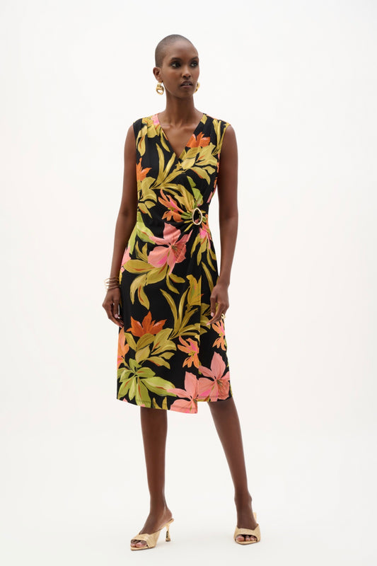 Joseph Ribkoff Silky Knit Tropical Print Wrap Dress 262108