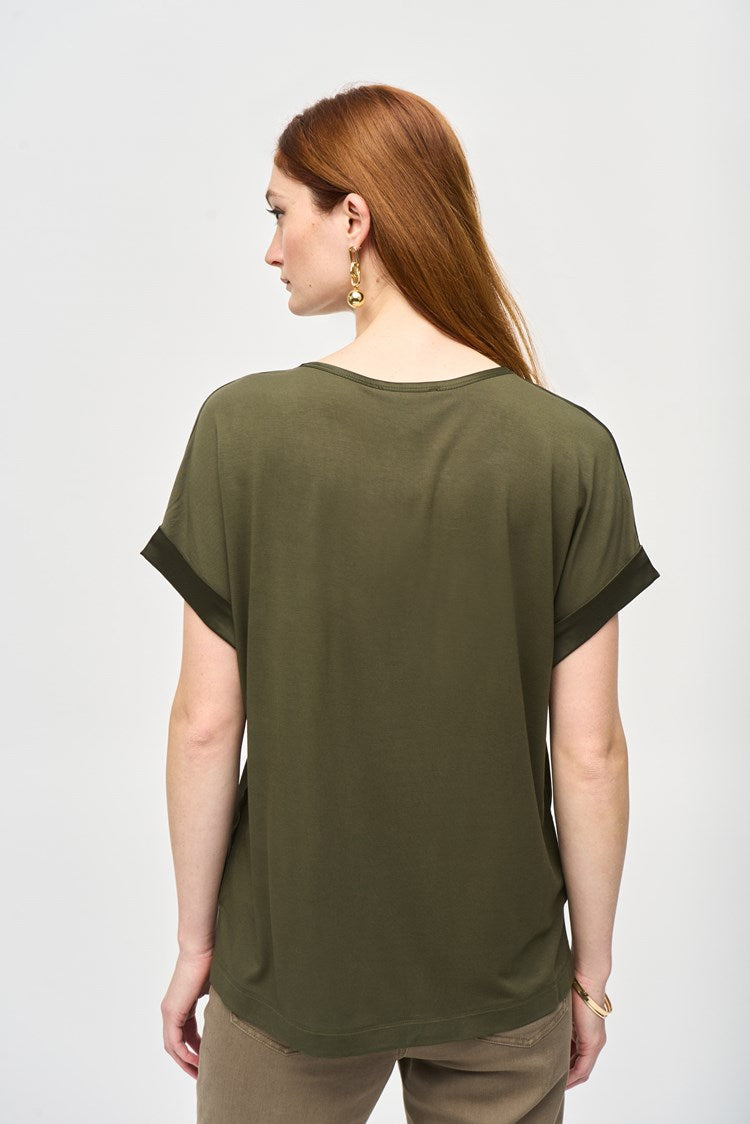 Joseph Ribkoff Satin Front Short Sleeve Top Green 243912