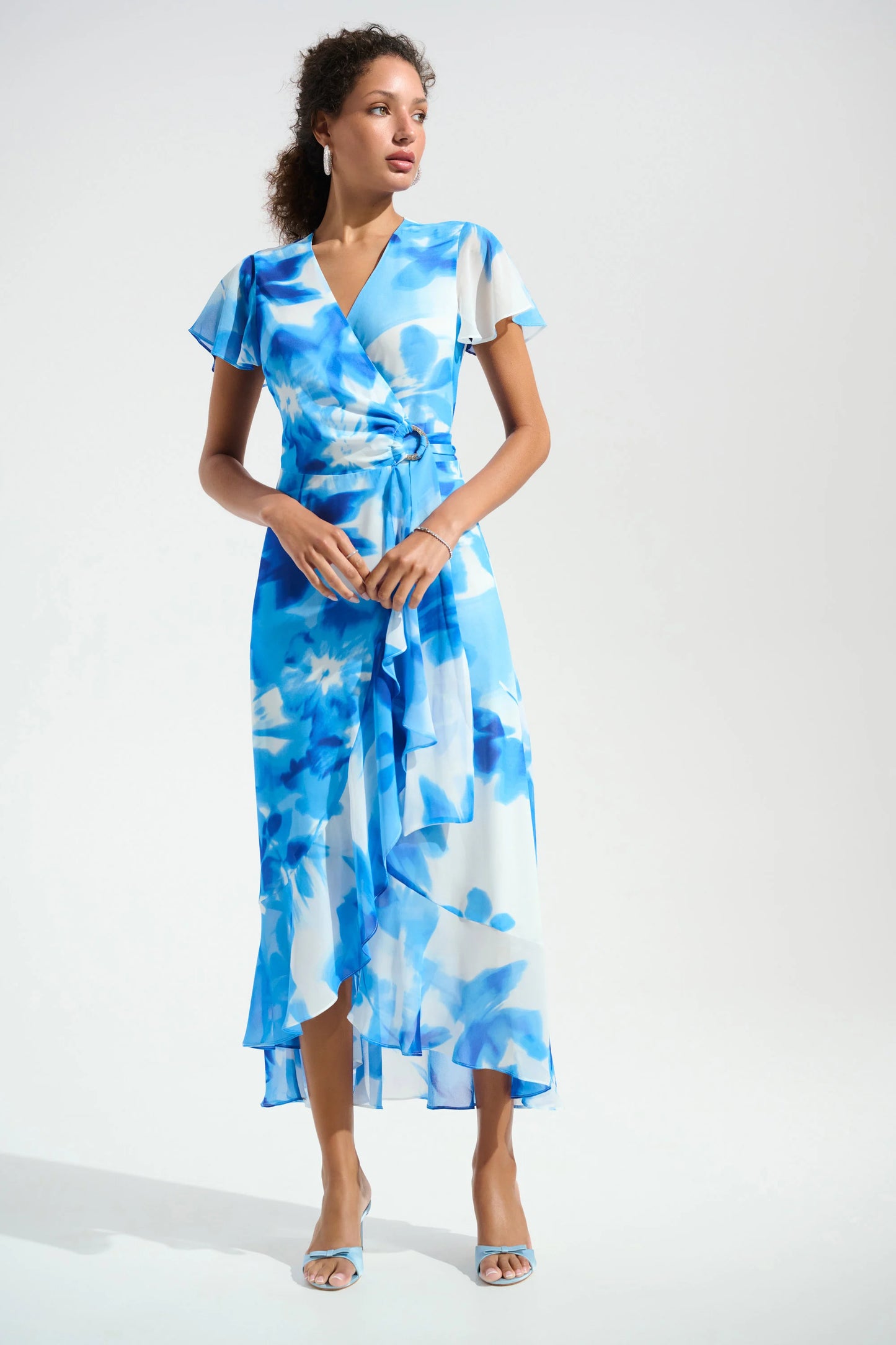 Joseph Ribkoff Signature | Chiffon Print Wrap Dress With Ruffle Detail 261739