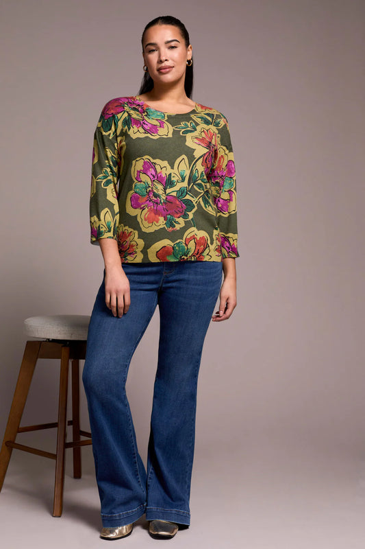 Tribal 3/4 Sleeve Sweater Chive