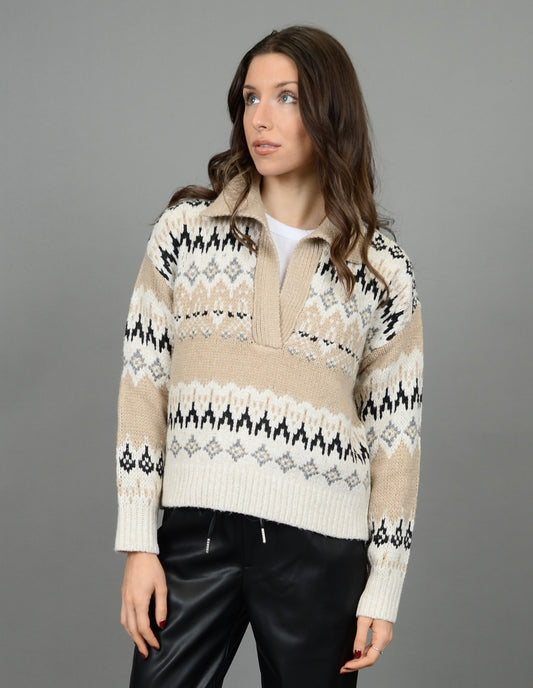 Adwoa Long Sleeve V-Neck Polo Sweater